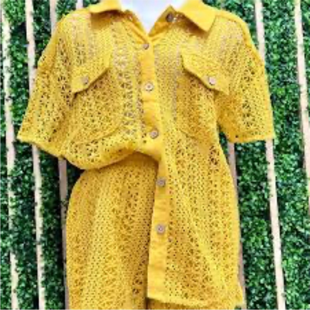 New Look Mustard Crochet Top